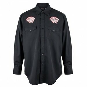 High Noon Western Shirt Mens Medium Black Playing Cards Embroidered Pearl Snap